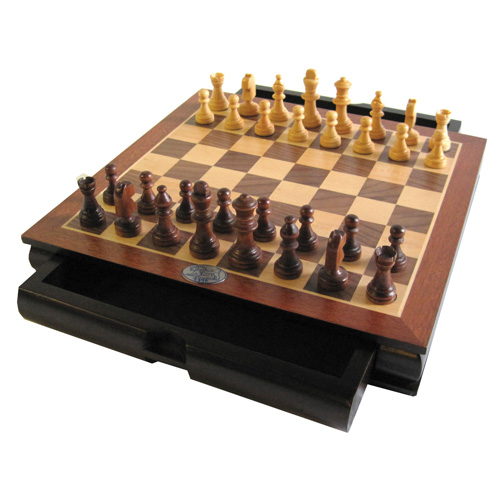 Lion wooden magnetic chess set with drawers